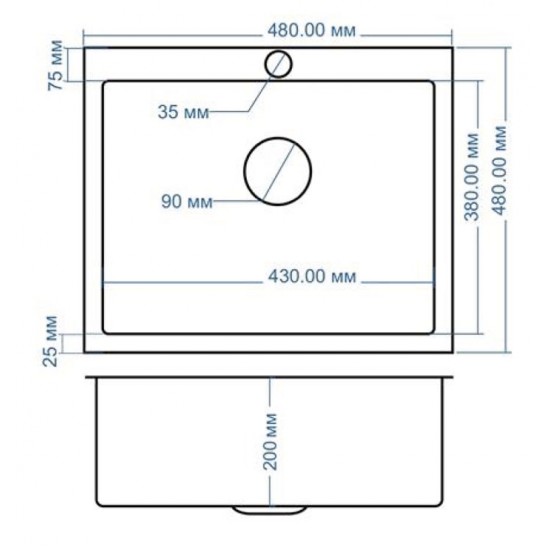 Мойка врезная 48x48 Премиум Графит Honey AMALET