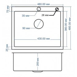 Мойка врезная 48x48 Нормал Сатин AMALET
