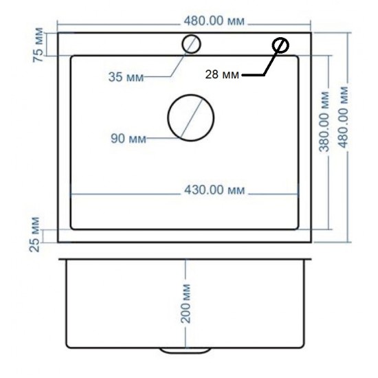 Мойка врезная 48x48 Нормал Сатин AMALET