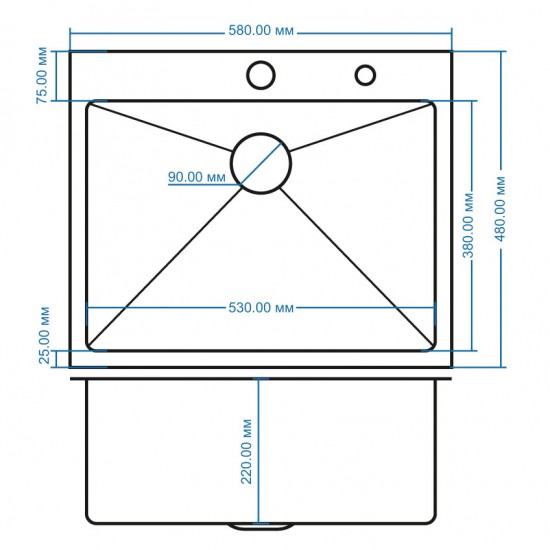 Мойка врезная 68x48 Премиум Графит Honey AMALET
