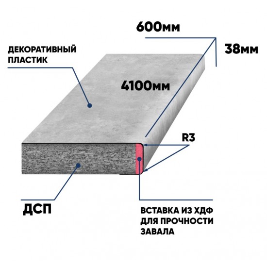 Kronospan Столешница 600*4100 214-Тиволи светлый камень